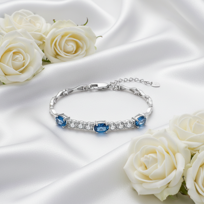 GRACE Oval London Blue Topaz with CZ Bracelet in Sterling Silver
