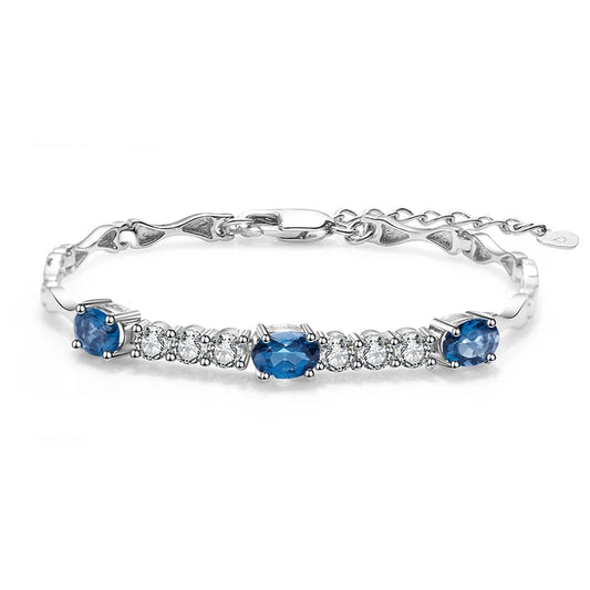 Pulsera GRACE de topacio azul Londres ovalado con circonita cúbica en plata de ley