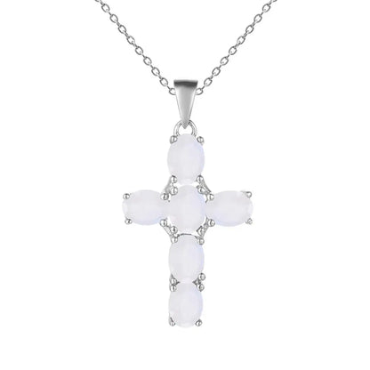 GRACE Oval Multi-Stone Cross Necklace in Sterling Silver