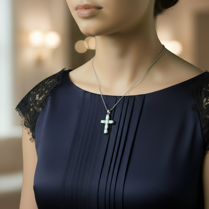 GRACE Oval Multi-Stone Cross Necklace in Sterling Silver