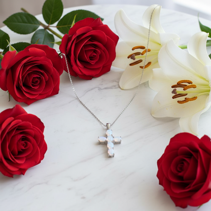 GRACE Oval Multi-Stone Cross Necklace in Sterling Silver