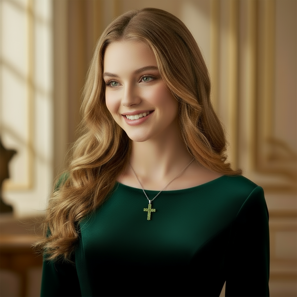 GRACE Oval Multi-Stone Cross Necklace in Sterling Silver