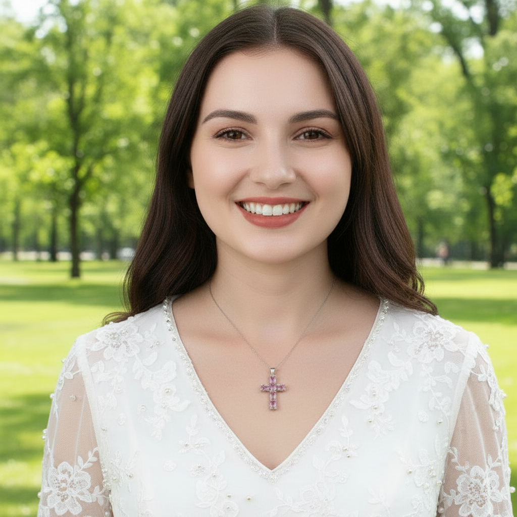GRACE Oval Multi-Stone Cross Necklace in Sterling Silver