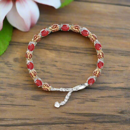 GRACE Oval Red Agate Ladybug Bracelet in Sterling Silver