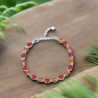 GRACE Oval Red Agate Ladybug Bracelet in Sterling Silver