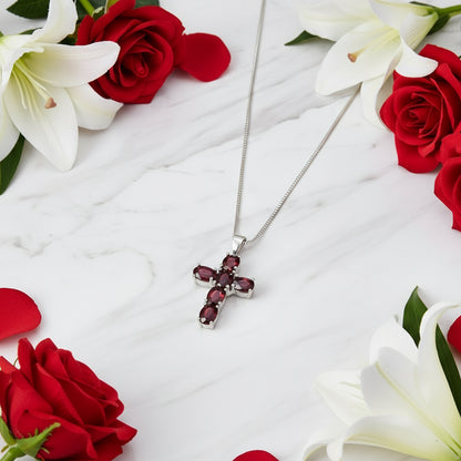 GRACE Oval Multi-Stone Cross Necklace in Sterling Silver