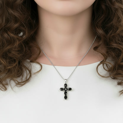 GRACE Oval Multi-Stone Cross Necklace in Sterling Silver