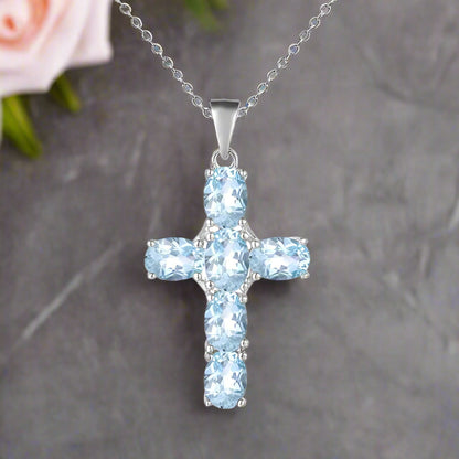 GRACE Oval Gemstone Cross Necklace in Sterling Silver