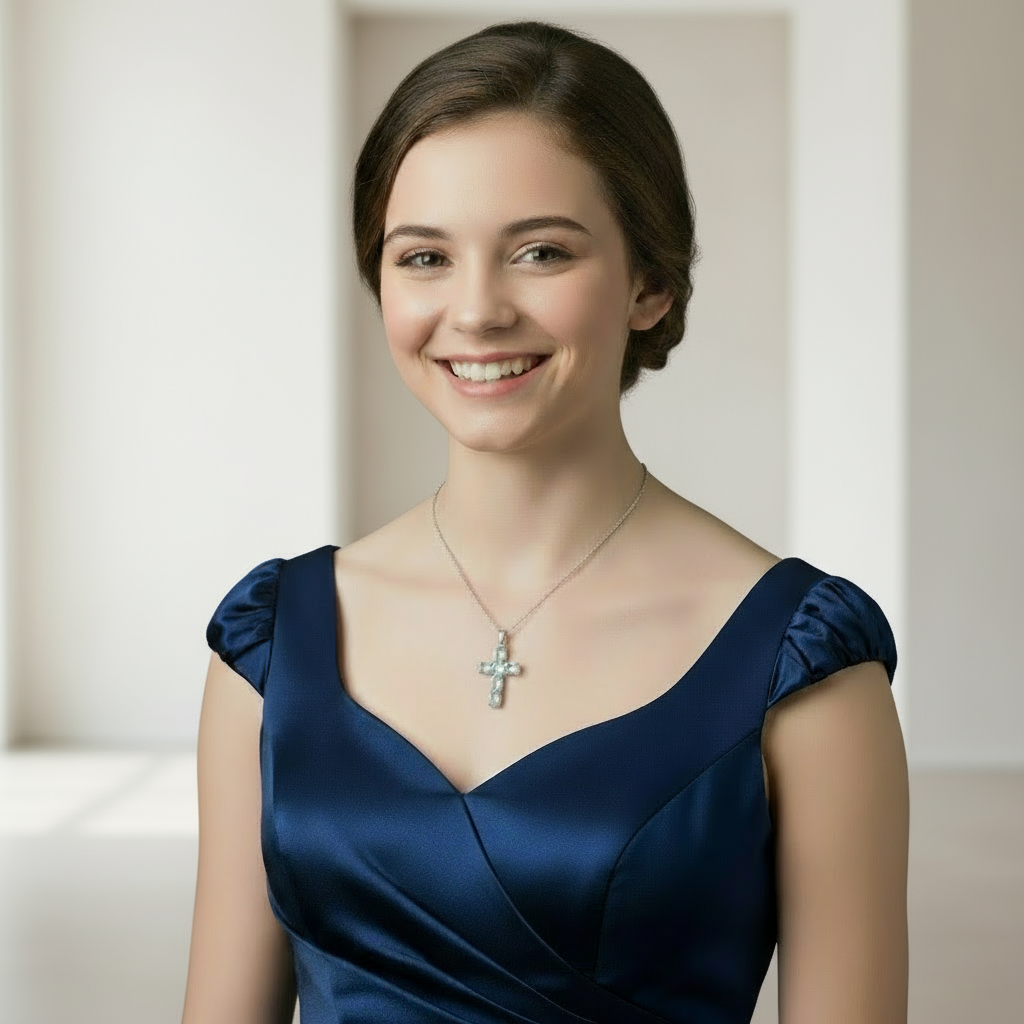 GRACE Oval Multi-Stone Cross Necklace in Sterling Silver