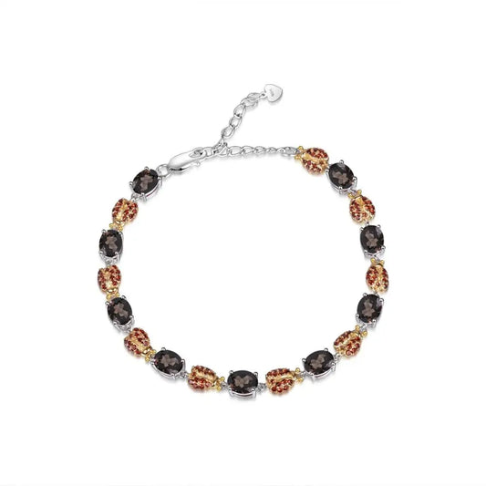 GRACE Oval Smoky Quartz Ladybug Bracelet in Sterling Silver