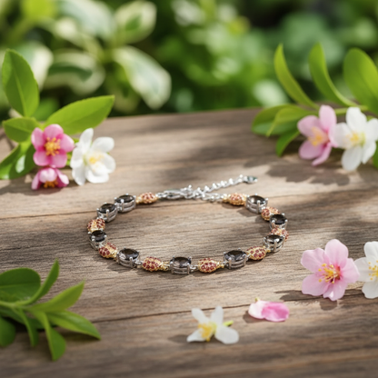 GRACE Oval Smoky Quartz Ladybug Bracelet in Sterling Silver