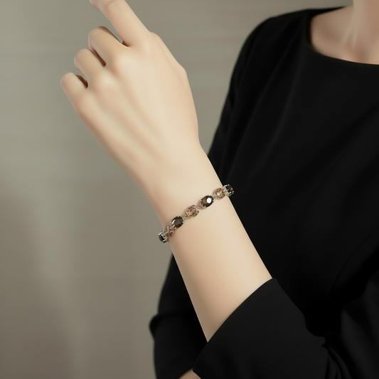 GRACE Oval Smoky Quartz Ladybug Bracelet in Sterling Silver