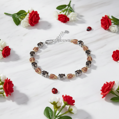 GRACE Oval Smoky Quartz Ladybug Bracelet in Sterling Silver