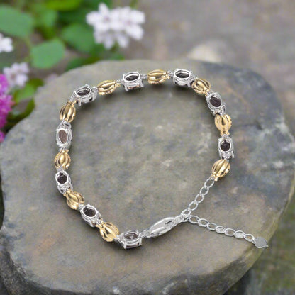 GRACE Oval Smoky Quartz Ladybug Bracelet in Sterling Silver