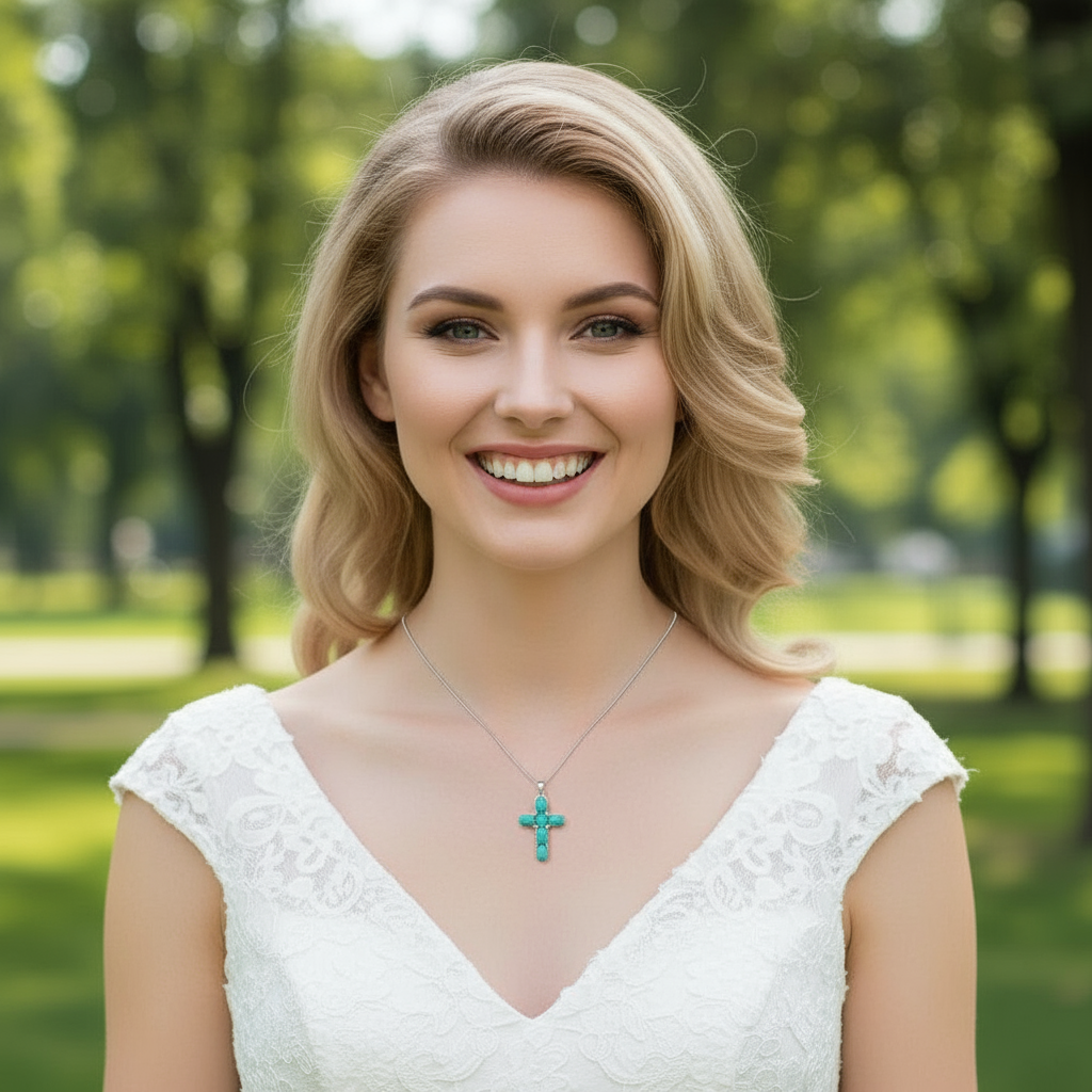 GRACE Oval Multi-Stone Cross Necklace in Sterling Silver