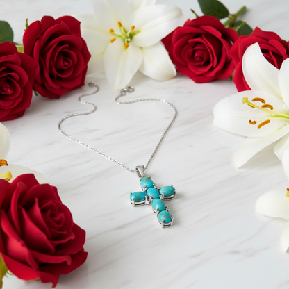 GRACE Oval Multi-Stone Cross Necklace in Sterling Silver