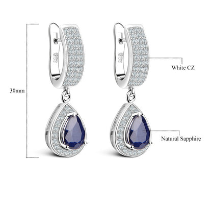 GRACE Halo Pear Cut Sapphire Jewelry Set in Sterling Silver