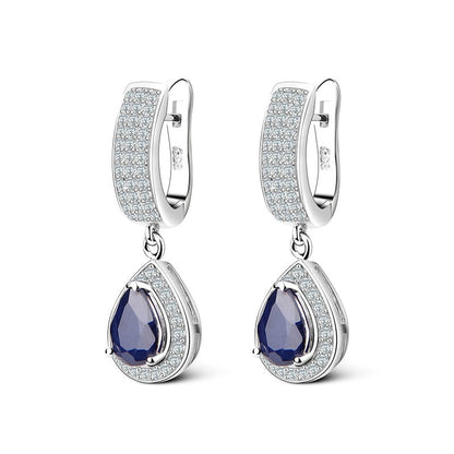 GRACE Halo Pear Cut Sapphire Jewelry Set in Sterling Silver