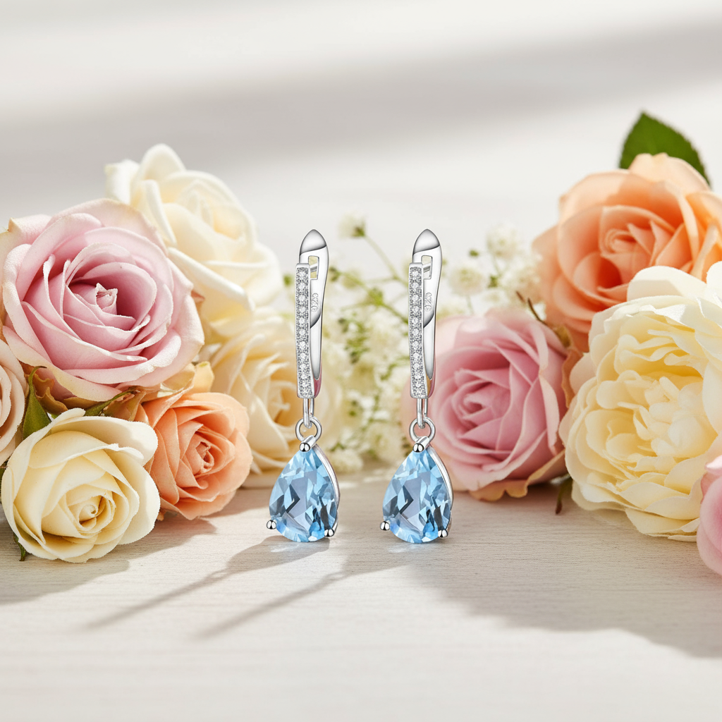 GRACE Pear Cut Gemstone Earrings in Sterling Silver