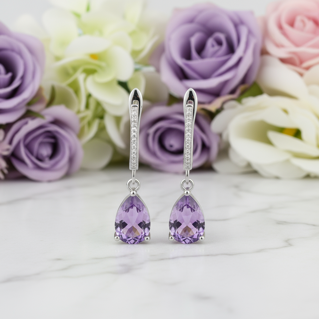 GRACE Pear Cut Gemstone Earrings in Sterling Silver