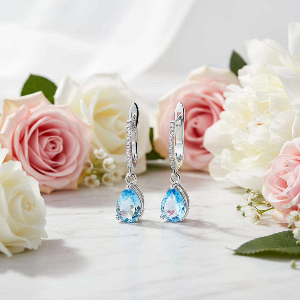 GRACE Pear Cut Gemstone Earrings in Sterling Silver