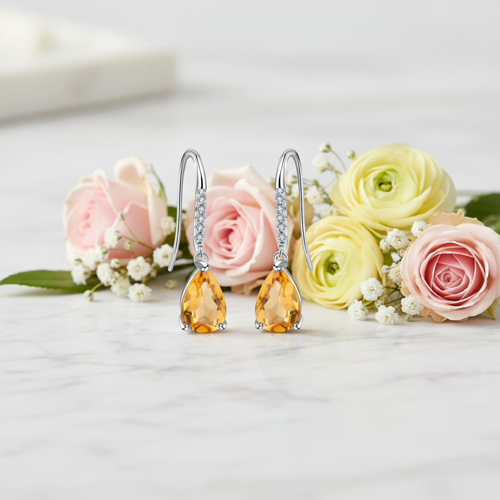 GRACE Pear Cut Gemstone Earrings in Sterling Silver