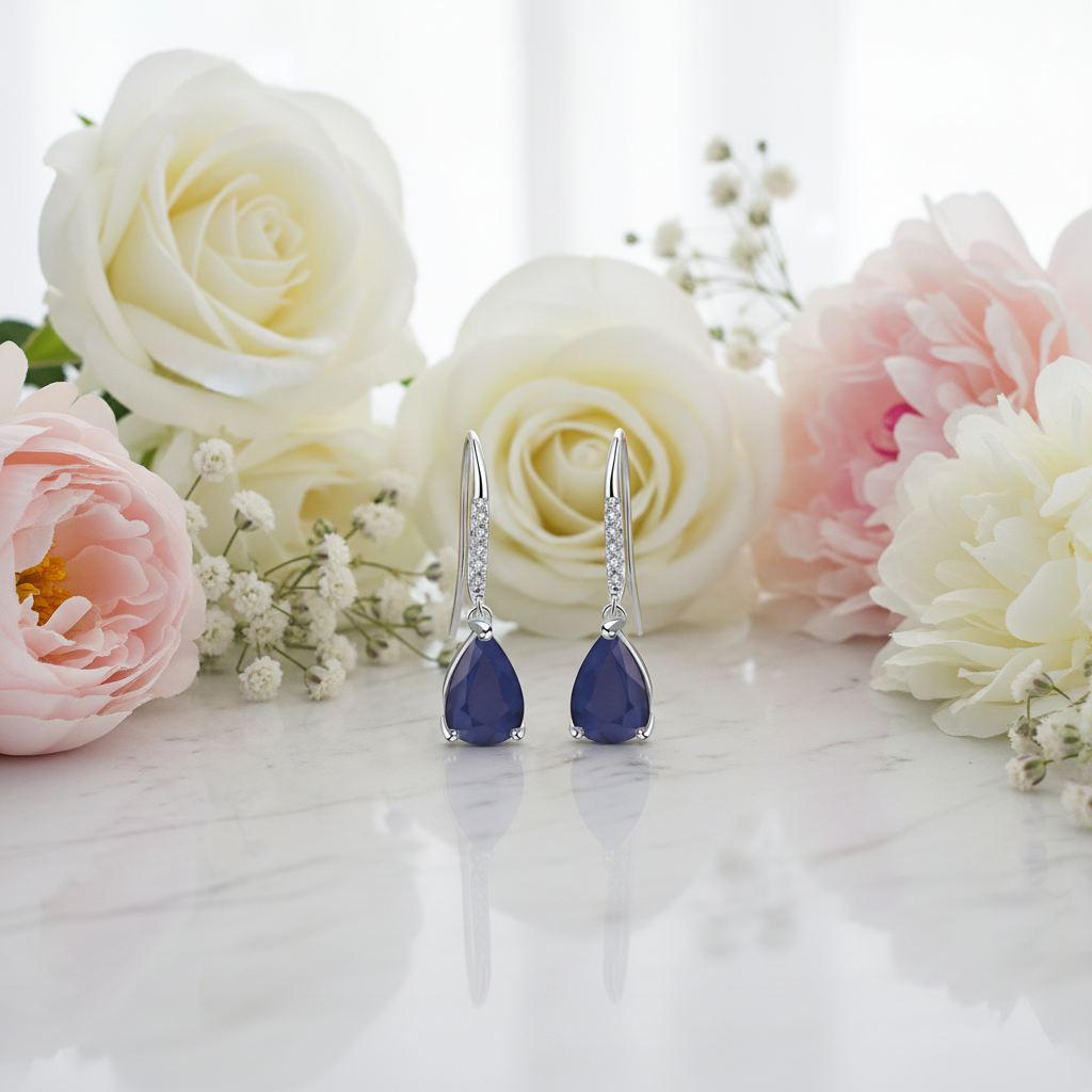 GRACE Pear Cut Gemstone Earrings in Sterling Silver