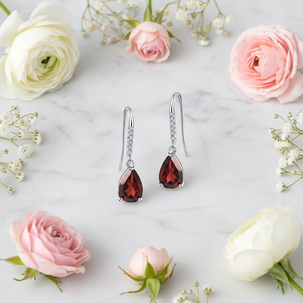 GRACE Pear Cut Gemstone Earrings in Sterling Silver