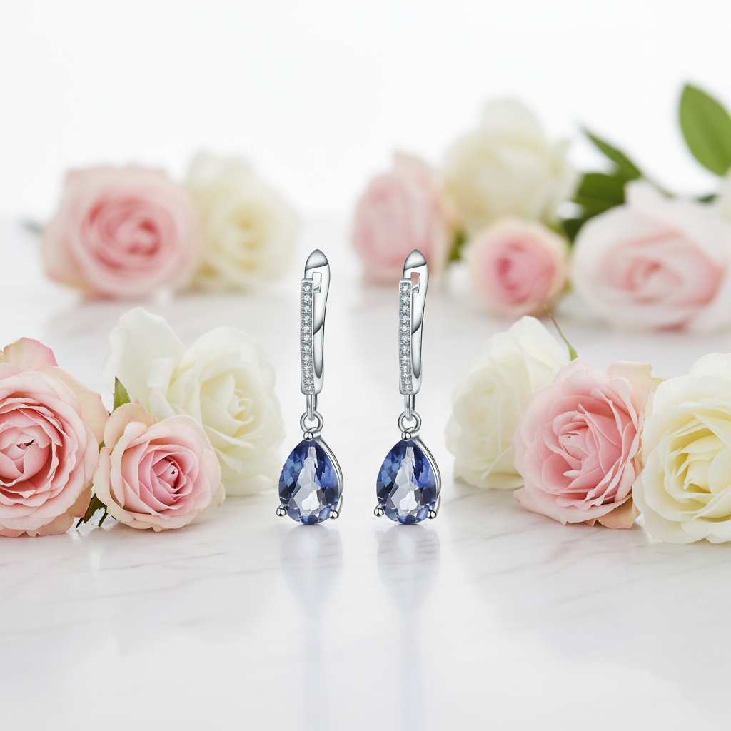 GRACE Pear Cut Gemstone Earrings in Sterling Silver