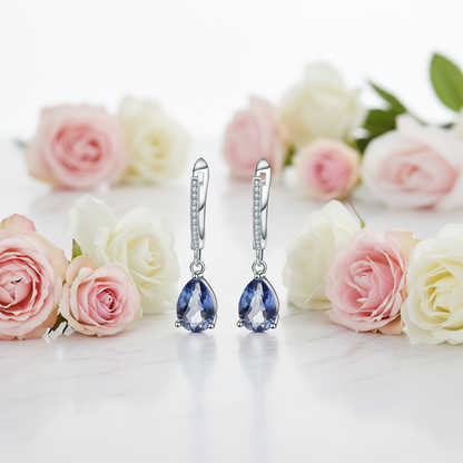 GRACE Pear Cut Gemstone Earrings in Sterling Silver