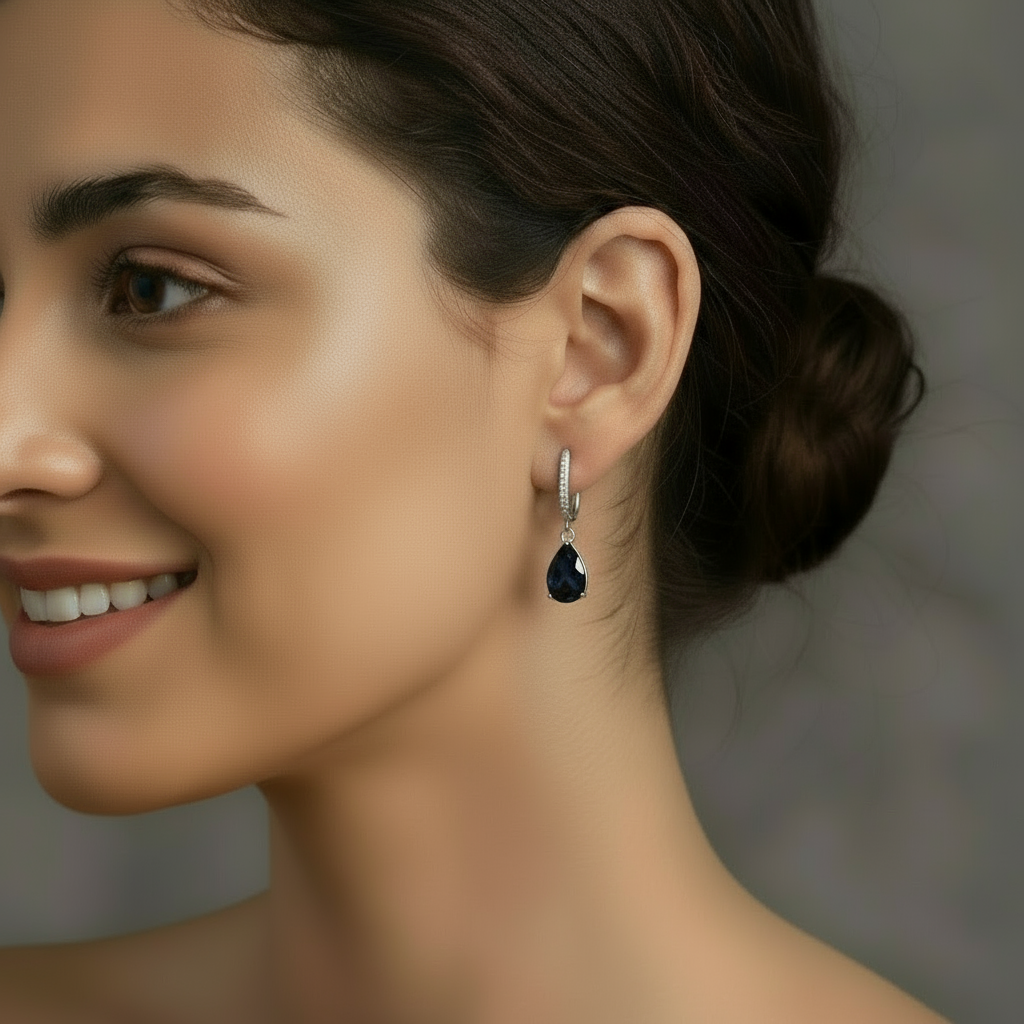 GRACE Pear Cut Gemstone Earrings in Sterling Silver