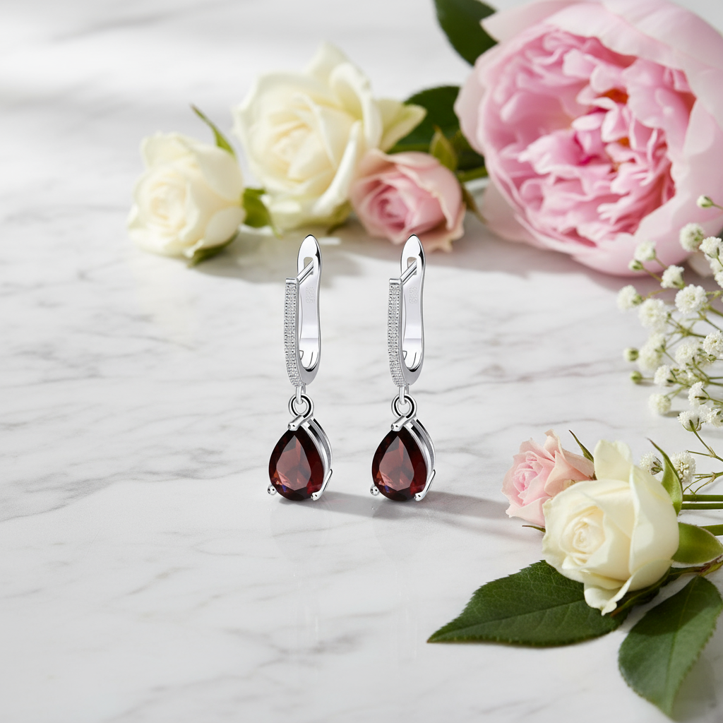 GRACE Pear Cut Gemstone Earrings in Sterling Silver