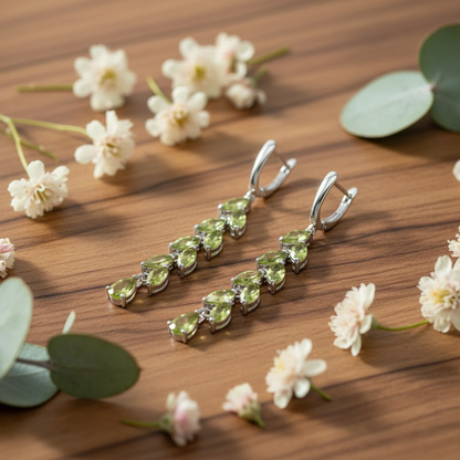 GRACE Peridot Leaves Drop Earrings in Sterling Silver