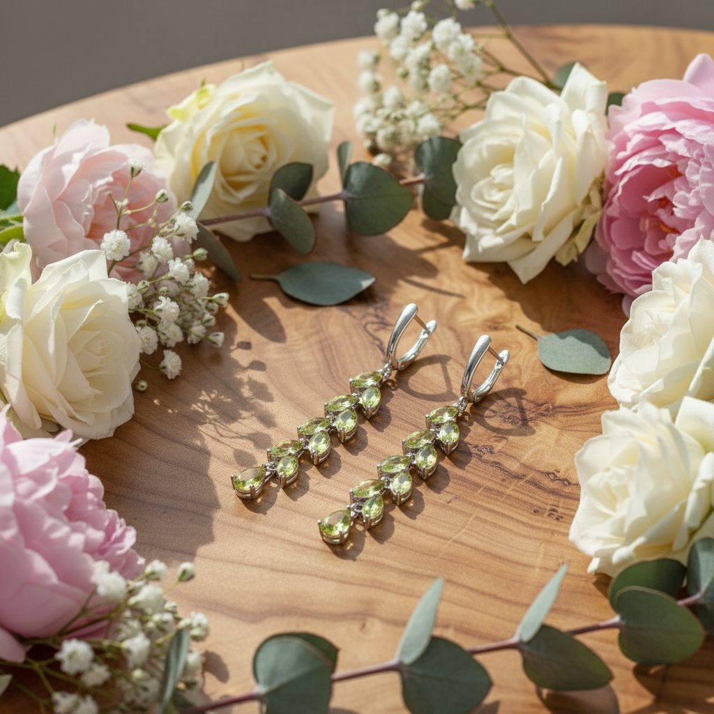GRACE Peridot Leaves Drop Earrings in Sterling Silver