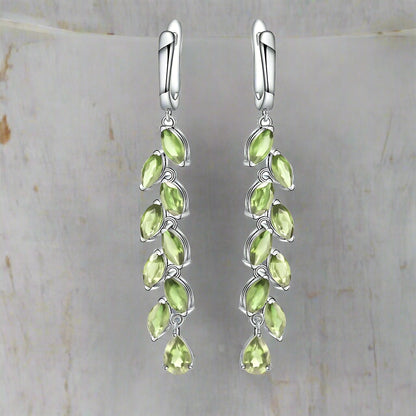 GRACE Peridot Leaves Drop Earrings in Sterling Silver