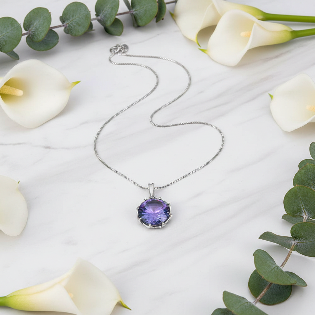 Collar con colgante de cuarzo místico arcoíris GRACE en plata de ley