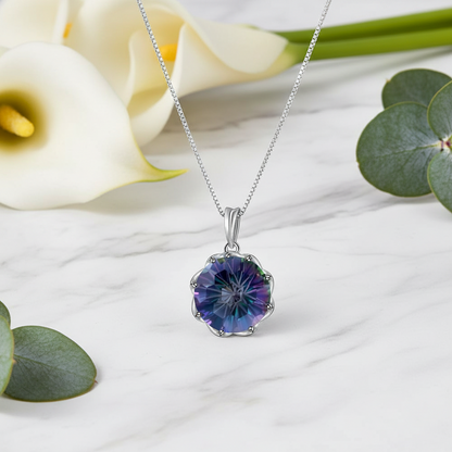 Collar con colgante de cuarzo místico arcoíris GRACE en plata de ley