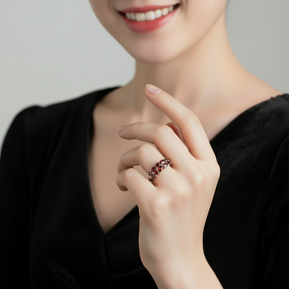 GRACE Red Garnet Band Ring in Rose Gold Sterling Silver