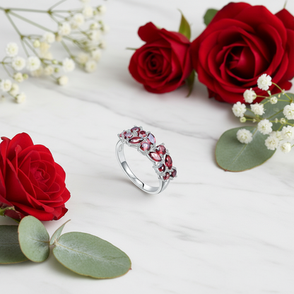 GRACE Red Garnet Band Ring in Rose Gold Sterling Silver