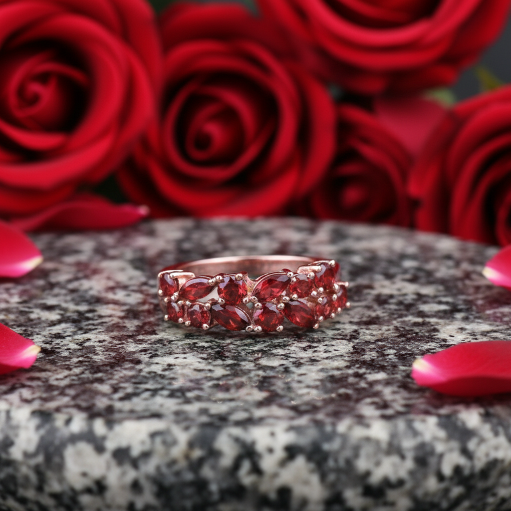 GRACE Red Garnet Band Ring in Rose Gold Sterling Silver