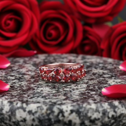 GRACE Red Garnet Band Ring in Rose Gold Sterling Silver
