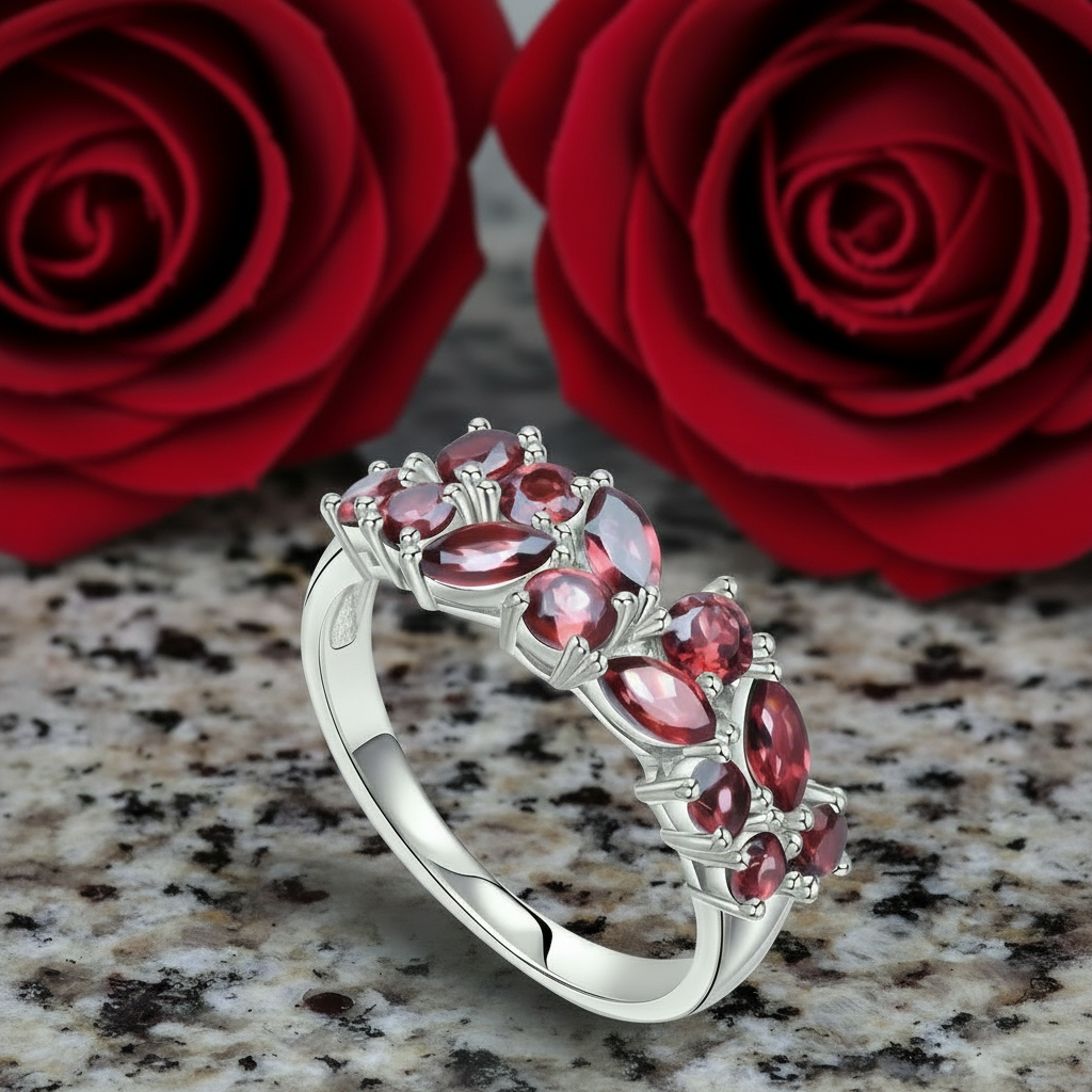 GRACE Red Garnet Band Ring in Rose Gold Sterling Silver