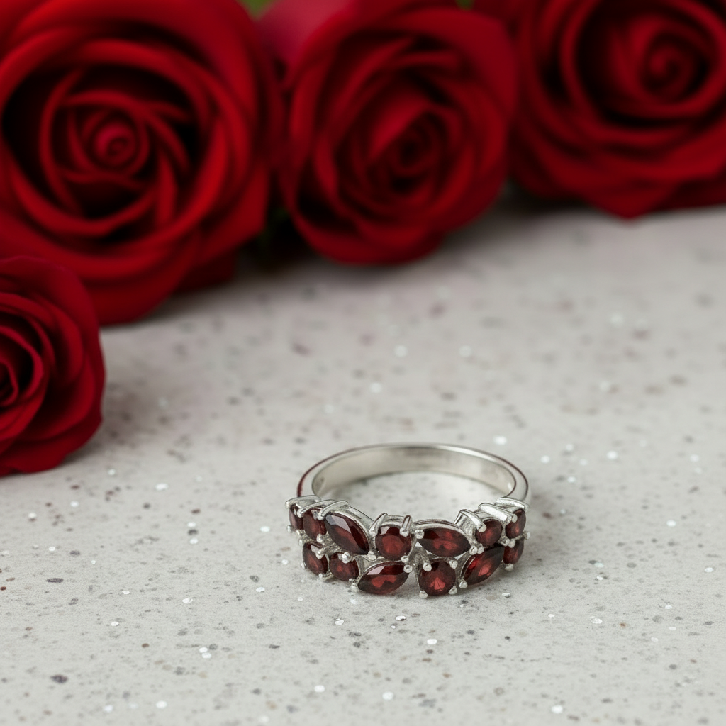 GRACE Red Garnet Band Ring in Rose Gold Sterling Silver