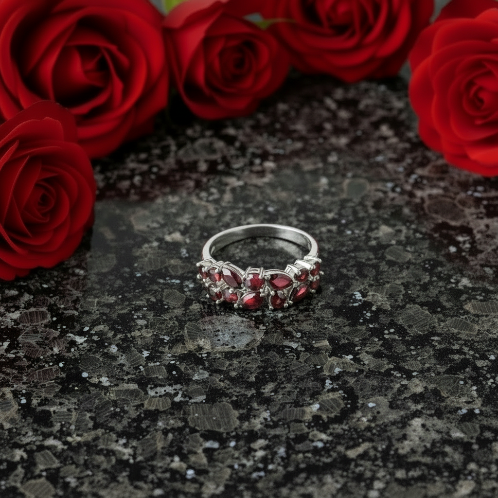 GRACE Red Garnet Band Ring in Rose Gold Sterling Silver