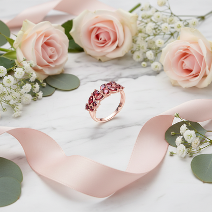 GRACE Red Garnet Band Ring in Rose Gold Sterling Silver