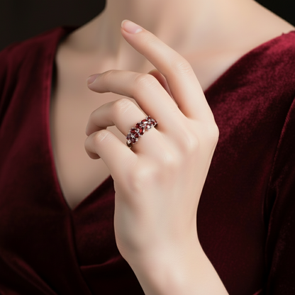 GRACE Red Garnet Band Ring in Rose Gold Sterling Silver