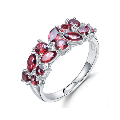 GRACE Red Garnet Cluster Band Ring in Rose Gold Sterling Silver