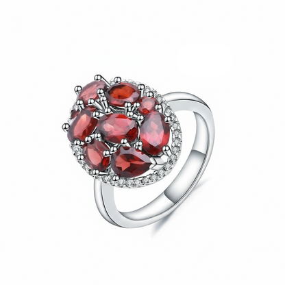GRACE Gemstone Cluster Halo Ring in Sterling Silver