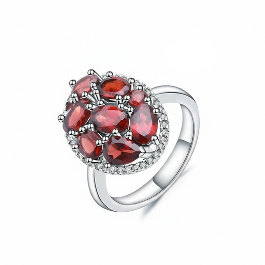 GRACE Gemstone Cluster Halo Ring in Sterling Silver