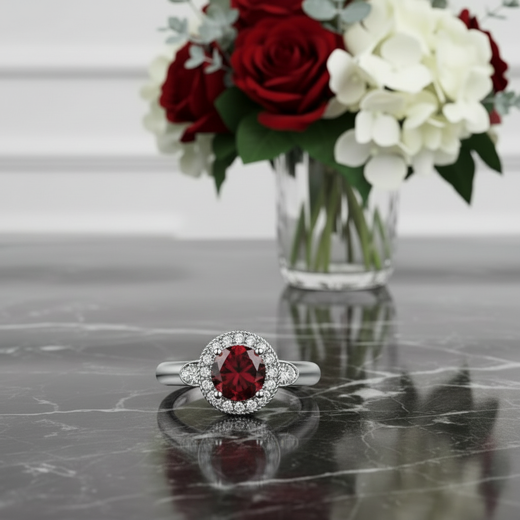 GRACE Gemstone Halo Ring in Sterling Silver